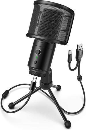CORN USB Desktop PC Microphone with Pop Filter for Computer and Mac Studio Condenser Mic with Gain Control Mute Button Headphone Jack for Gaming Streaming Recording YouTube Extra USBC Plug