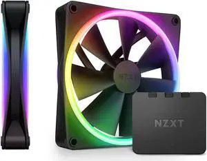 NZXT F140 RGB Duo Twin Pack - 2 x 140mm Dual-Sided RGB Fans with RGB Controller  20 Individually Addressable LEDs  Balanced Airflow and Static Pressure  Fluid Dynamic Bearing  PWM  Black