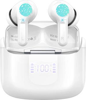 Wireless Earbud, Bluetooth Headphones 5.3 Stereo Bass Earphones 2023 Noise Cancelling Ear Buds 40H Dual Mic Call, Bluetooth Earbud in-Ear USB-C LED Display IP7 Waterproof Sport Headset for Android iOS