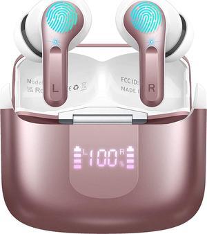 Wireless Earbud, Bluetooth Headphones 5.3 Stereo Bass Earphones 2023 Noise Cancelling Ear Buds 40H Dual Mic Call, Bluetooth Earbud in-Ear USB-C LED Display IP7 Waterproof Sport Headset for Android iOS