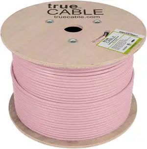 Cat6 Plenum Shielded (CMP), 1000ft, Pink, 23AWG Solid Bare Copper, 550MHz, PoE++ (4PPoE), ETL Listed, Overall Foil Shield (FTP), Bulk Ethernet Cable