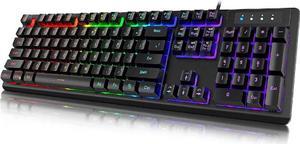 K10 Wired Gaming Keyboard, LED Backlit, Spill-Resistant Design, Multimedia Keys, Quiet Silent USB Membrane Keyboard for Desktop, Computer, PC (Black)