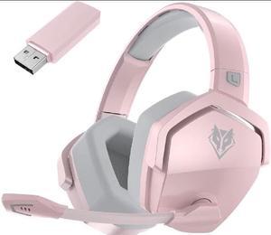 Corn G06 Wireless Gaming Headset for PS5, PS4, PC Games, 2.4GHz Ultra-Low Latency, Bluetooth 5.0, Soft Memory Earmuffs (Pink)