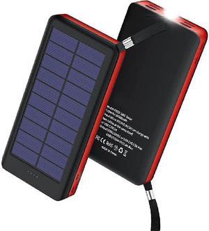 Solar Charger 30000mAh, Portable Power Bank Outdoor External Battery Pack with Flashlight, Type C Plus Dual Micro Input and 4 USB Output for iOS and Android - Red