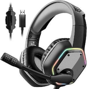 E1000 USB Gaming Headset for PC, Computer Headphones with Microphone/Mic Noise Cancelling, 7.1 Surround Sound, RGB Light - Wired Headphones for PS4, PS5 Console, Laptop Call Center