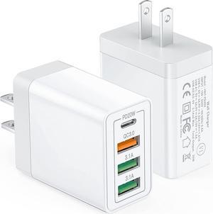 35W USB C Wall Charger Block, 2-Pack 4Port PD+QC Fast Power Adapter, Type C Charging Brick Cube Plug for iPhone 11/12/13/14/Pro Max, XS/XR/X, iPad/AirPods Pro, Samsung, Google, Tablet, Android(White)