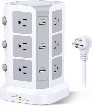 Power Strip Tower [15A 1500J] Surge Protector - 12 AC Multiple Outlets & 6 USB Ports, Flat Plug 14 AWG Heavy-Duty Extension Cord 6.5ft, Home Office Supplies, Dorm Room Essentials White