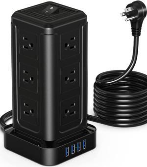 Power Strip Tower,Power Strip Surge Protector with 12 AC Multiple Outlets & 4 USB Ports,10 Ft Extension Cord Flat Plug, Charging Station for Office Supplies, Dorm Room Essentials,Black