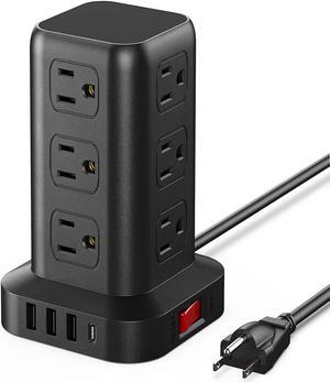 Extension Cord with Multiple Outlets, Surge Protector Power Strip Tower, 12 AC 4 USB (1 USB C),Mini Power Strip with USB Ports, Surge Protector Tower 6.5FT Overload Protection for Office, Desk