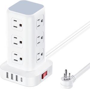 Power Strip Tower Surge Protector Power Strip with USB 12 Outlets with 4 USB Ports (1 USB C), Flat Plug 6.5FT Extension Cord Multi Plug Outlet Extender Overload Protection for Home Office