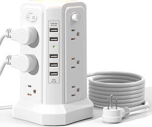 Power Strip Surge Protector Tower with Night Light,10FT Extension Cord with 12 AC Multiple Outlets,  Surge Protector Power Strip with 5 USB Ports, Overload Protection for Dorm Room White