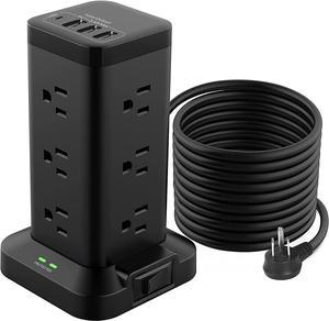 Power Strip Tower with USB Ports, 16 in 1 Surge Protector Tower, 12 AC and 4USB Ports, 10 FT Extension Cord with Multiple Outlets, USB Power Tower Outlet Charging Station for Office Supplies