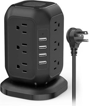 Power Strip Tower with USB Ports,Surge Protector with 12 AC Outlet and 4 USB Ports, 10 FT Extension Cord, USB Charging Station with Overload Protection, Office Supplies, Dorm Essentials