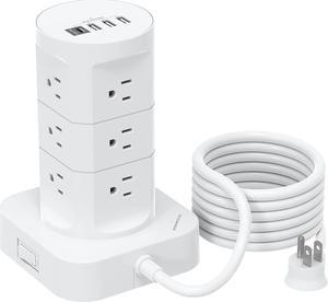 Surge Protector Power Strip Tower - 12 Widely Outlets with 4 USB Ports (1 USB C), 6FT Heavy Duty Extension Cord, Flat Plug, Multi Plug Outlet Extender Overload Protection for Home Office