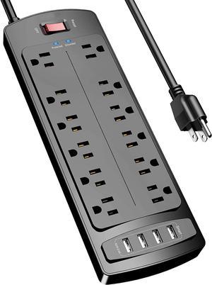 Power Strip, Surge Protector with 12 Outlets and 4 USB Ports, 6 Feet Extension Cord (1875W/15A), 2700 Joules, ETL Listed, Black