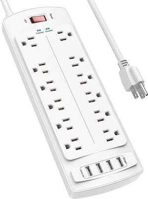 Power Strip,Surge Protector with 12 Outlets and 4 USB Ports, 6 Feet Extension Cord (1875W/15A) for for Home, Office, Dorm Essentials, 2700 Joules, ETL Listed (White)