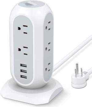 Tower Power Strip with 11 Outlets 3 USB Chargers, Surge Protector Tower 1875W/15A, 6 Feet Extension Cord with Multiple Outlets, Flat Plug, Office Supplies, Desk Accessories, Dorm Essentials