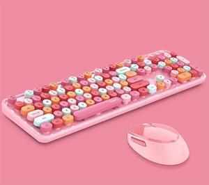 Wireless Keyboard and Mouse Combos,Typewriter Flexible Keys Full-Sized Keyboard with Round Keycaps,2.4GHz Dropout-Free Connection,Compatible with PC/Laptop/Mac(Pink)