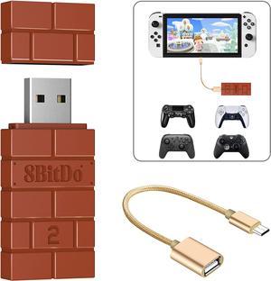8BitDo USB Wireless Controller Adapter 2 Converter Dongle for Switch/Switch OLED,Windows,Raspberry Pi,for PS5/PS4/PS3 Controller,Xbox Series X/S,Xbox One Bluetooth Controller-OTG Cable (Brown)