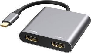 USB C to Dual HDMI Adapter 4K @60hz, Type C to HDMI Converter (Compatible Thunderbolt 3) for 2015-2019 MacBook / MacBook Pro, iPad Pro 2018, Macbook air 2018, Google Chromebook Pixel,Samsung S8/S9 etc