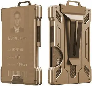Wallet For Men - Slim Aluminum Metal Money Clip with 1 Clear window ID Badge Holder, RFID Blocking, Holds up 15 Cards with Cash Clip. Ultra-Thin Minimalist Wallet Gold