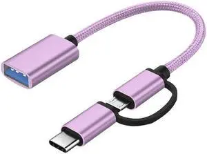 2-in-1 USB C/Micro to USB Adapter, USB C to USB 3.0, USB to Android OTG Adapter Cable Compatible with MacBook Pro Android Google Samsung and More, Rose Gold
