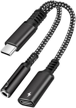 USB C to 3.5mm Headphone and Charger Adapter,2 in 1 USB C to Aux Audio Jack with PD 60W Fast Charging Dongle Cable Cord Compatible with Most TYPE-C Interface Black