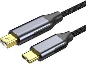 USB Type C to Female Mini DisplayPort DP Adapter Support 4K@60Hz Compatible with MacBook Pro Dell XPS and USB C Device to Mini DP Monitor/Display Black Braided Wire