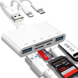 5-in-1 Memory Card Reader, USB OTG Adapter & SD Card Reader for iPhone/iPad, USB C and USB A Devices with Micro SD & SD Card Slots, Supports SD/Micro SD/SDHC/SDXC/MMC