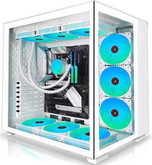 CORN ATX/Micro-ATX/Mini ITX Dual-Chamber Mid-Tower Airflow Gaming Computer Case,  Pre-Install 9 ARGB Fans, Support 10 Case Fans, 360 Liquid Cooler - White