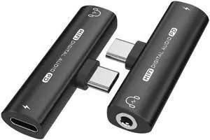 USB C to 3.5mm Headphone and Charger Adapter, 2 in 1 Type-C to Hi-Res 3.5mm Audio with PD27W Fast Charge, 32Bit 384KHz, Grey Black