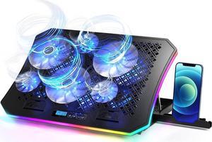 Upgarde Laptop Cooling Pad, RGB Lights Laptop Cooler 6 Fans for 15.6-17.3 Inch Laptops, 7 Height Stands, 10 Modes Light, 2 USB Ports, Desk or Lap Use