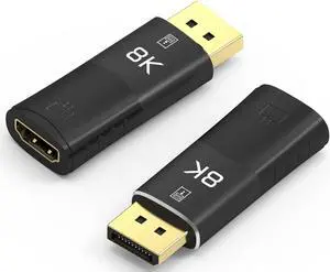 DisplayPort to HDMI Adapter, 8k@30Hz 4K@120Hz  DP to HDMI Converter, DP to HDMI Female Connector Gold-Plated Uni-Directional for Laptop, Desktop, HDTV, Projector, Monitor &More-Black Black 2-Pack