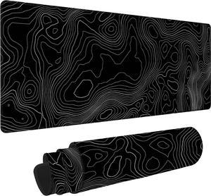 Topographic Contour Extended Big Mouse Pad Large,XL Gaming Mouse Pad Desk Pad,31.5x11.8inch Long Computer Keyboard Mouse Mat Mousepad with 3mm Non-Slip Base and Stitched Edge for Home Office Work