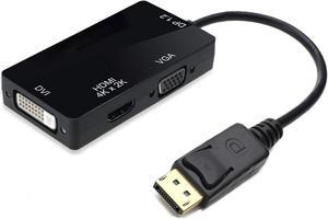 DisplayPort 1.2 to HDMI 4K DVI VGA 3 in 1 Multi-Function Cable Adapter Converter