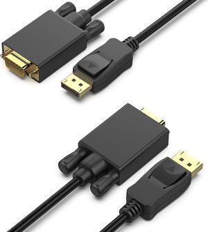 DisplayPort to VGA Adapter, DP DisplayPort to VGA 6 Feet Cable Male to Male Gold-Plated Cord Compatible for Lenovo, Dell, HP, ASUS and Other Brand 2 Pack