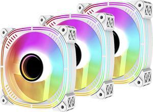 Luna 120 PC Case Fan, Lamellar Mirror, 5V 3Pin ARGB SYNC, Hydraulic Bearing, Low noise, PWM , Infinite Lighting Case Cooling Fans White 3 Packs