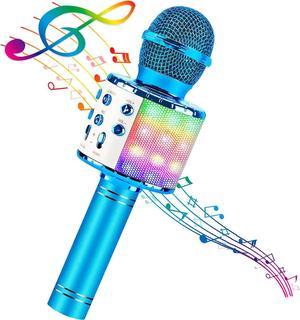 CORN 4 in 1 Karaoke Wireless Microphone with LED Lights, Portable Microphone for Kids, Great Gifts Toys for Kids, Girls, Boys and Adults Blue