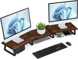 Large Dual Monitor Stand - Computer Desk Shelf For Pc, Tv, Laptop, Screen With Adjustable Length And Angle,Desktop Organizer (Vintage)