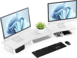 Large Dual Monitor Stand - Computer Monitor Stand, Desk Shelf For Monitor,Wood Monitor Stand With Adjustable Length And Angle,Desktop Organizer,Large Monitor Stand For Pc,Laptop,Screen (White)