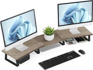 Large Dual Monitor Stand - Computer Monitor Stand, Desk Shelf For Monitor,Wood Monitor Stand With Adjustable Length And Angle,Desktop Organizer,Large Monitor Stand For Pc,Laptop(Light Gray)