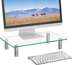 Glass Monitor Stand Riser for Desk,Height Adjustable Computer Monitor Riser, Clear Monitor Stand for Laptop TV Computer Screen, Desk Organization, Office Supplies , 16 X 10 inch, Clear