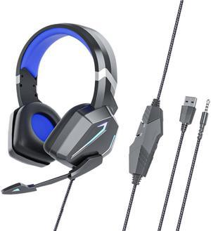 CORN Gaming Headset 3.5mm Wired Gaming Headphones For PC Headphones With Dynamic RGB Dual Streamer Lights With Microphone 40mm Speakers Blue