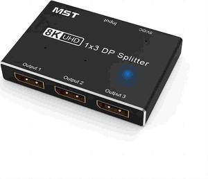 8K DisplayPort 1.4 MST Hub Splitter 1 in 3 Out DP to DP Video Converter for Video Card with MST Function Extend and Mirror Modes, (Windows PC only)