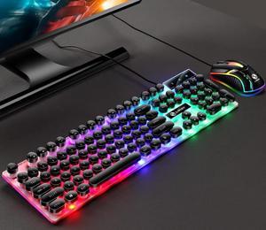 CORN KM101  Ergonomic Design, Cool Exterior  Rainbow Backlit  USB wired Keyboard And 1600DPI Mouse Combo For Office And Game - Black