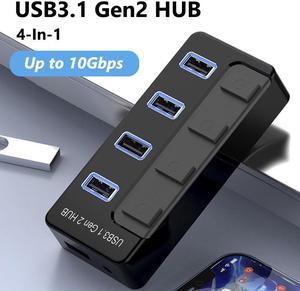 4 Port USB 3.1 Gen2 Data Hub 10 Gbps Multi USB Port Expander Dongle USB Extension Multiport Adapter with 3.3ft Cable  DC5V Power Supply USB Splitter for Laptop, PC, Printer, Keyborad, Mouse