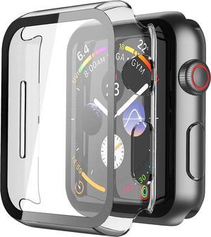 2 Pack Hard PC with Tempered Glass Screen Protector Case with Apple Watch Series 6/SE Series 5 Series 4 44mm, Overall Shockproof Protective Cover, One-Piece Protection Design, Transparent