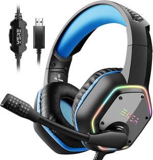 E1000 Gaming Headset, Computer Headphones with Noise Canceling Mic & RGB Light, 7.1 Surround Sound, Compatible with PC, PS4 PS5 Console, Laptop