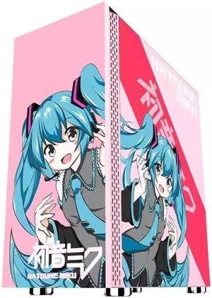 CORN Hatsune Miku ATX/Micro-ATX/iTX Middle Tower Gaming Computer Case Support 240mm Liquid Cooling Pink / Blue