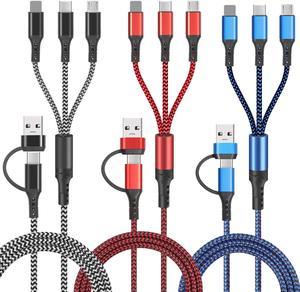 6 in 1 Multi Charging Cable 3Pack 4ft USB A/C to Phone USB C Micro USB Connector Cord Compatible with Cell Phones Tablets and More - (Red,Black,Blue)